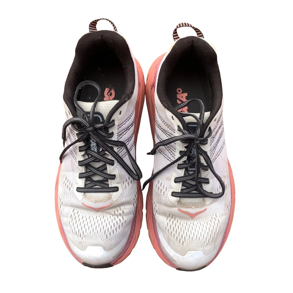 Hoka One One Clifton 6 Pink Running Tennis Shoe White and Pink